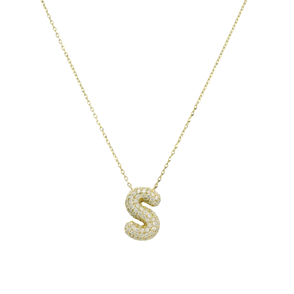 14k Yellow Gold Natural Diamond Pave "S" Initial Pendant Necklace — product photo 5