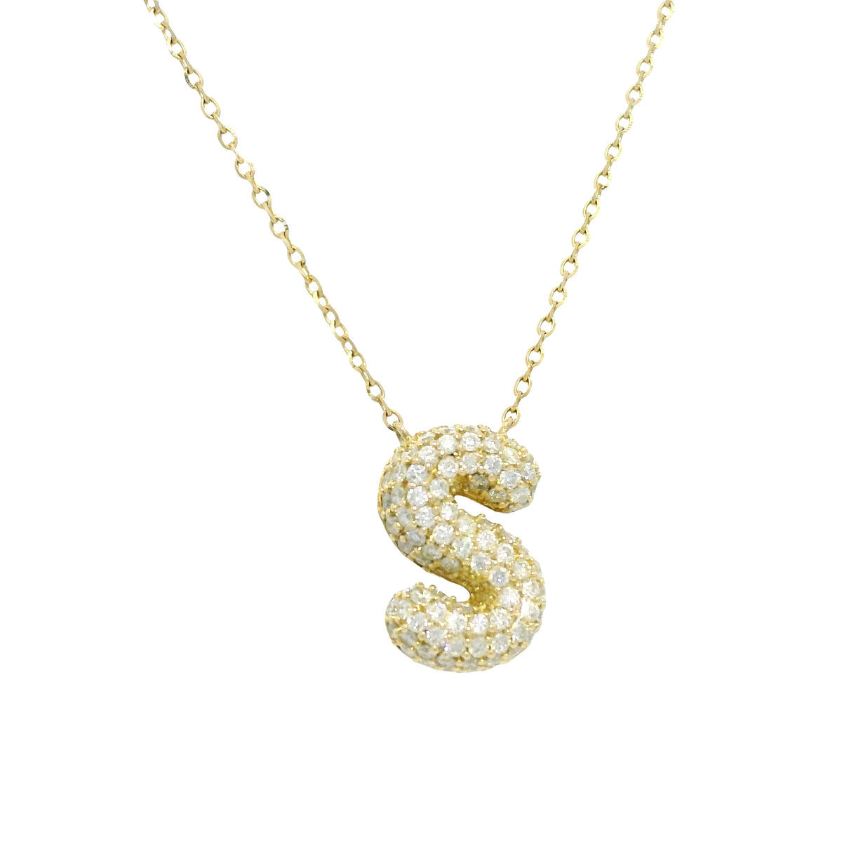 14k Yellow Gold Natural Diamond Pave "S" Initial Pendant Necklace — product photo 7