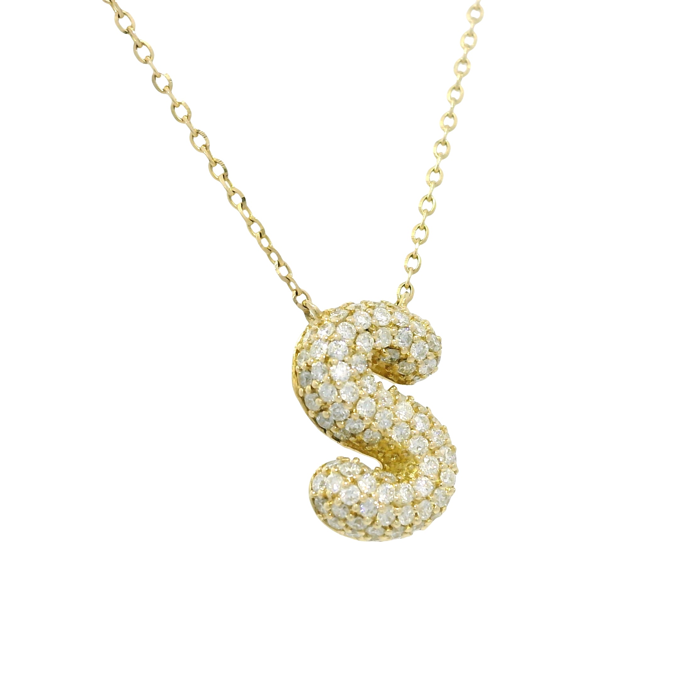 14k Yellow Gold Natural Diamond Pave "S" Initial Pendant Necklace