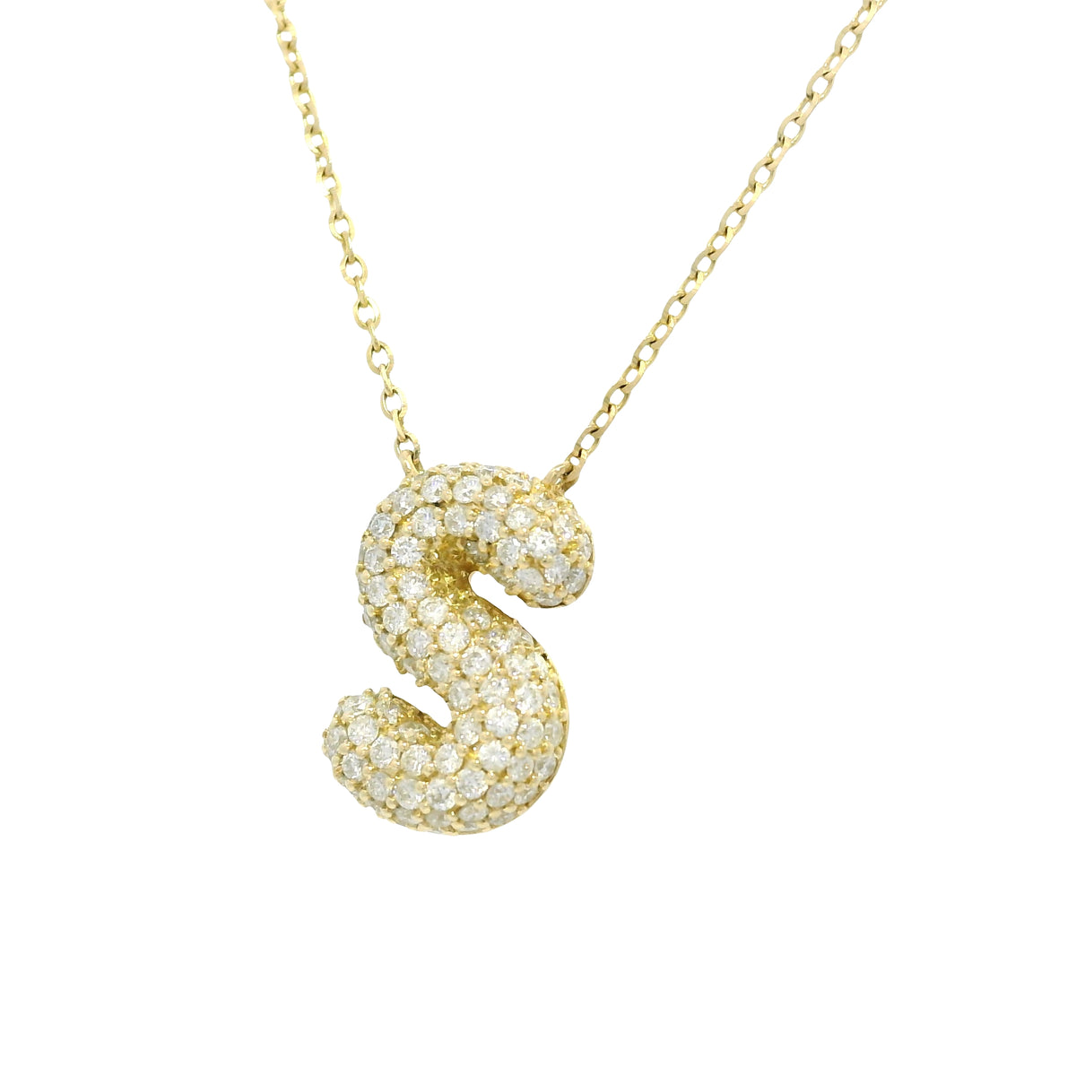 14k Yellow Gold Natural Diamond Pave "S" Initial Pendant Necklace — product photo 9