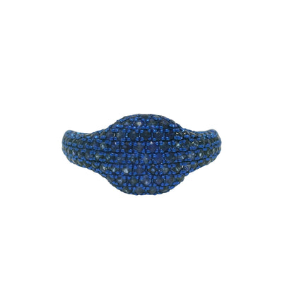 14k White Gold Natural Sapphire Pave Pinky Ring