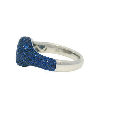 14k White Gold Natural Sapphire Pave Pinky Ring