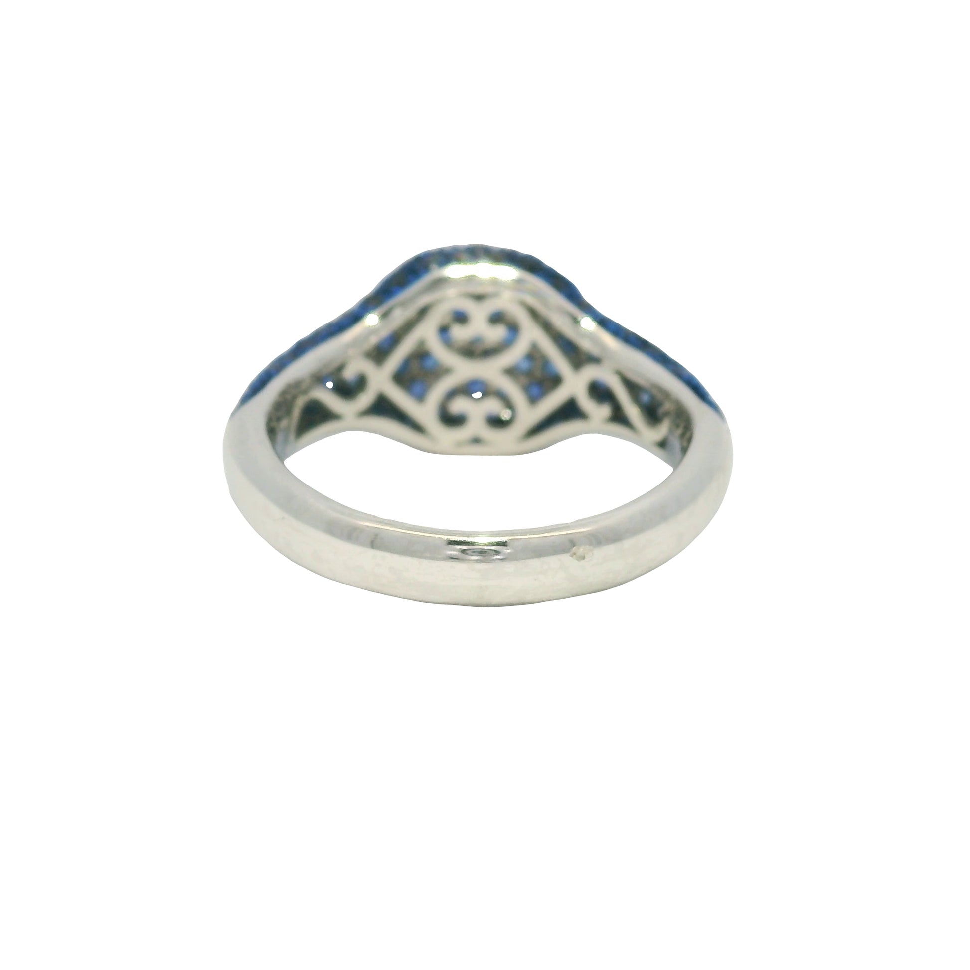 14k White Gold Natural Sapphire Pave Pinky Ring