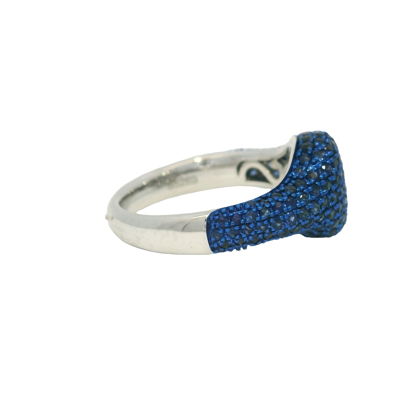 14k White Gold Natural Sapphire Pave Pinky Ring