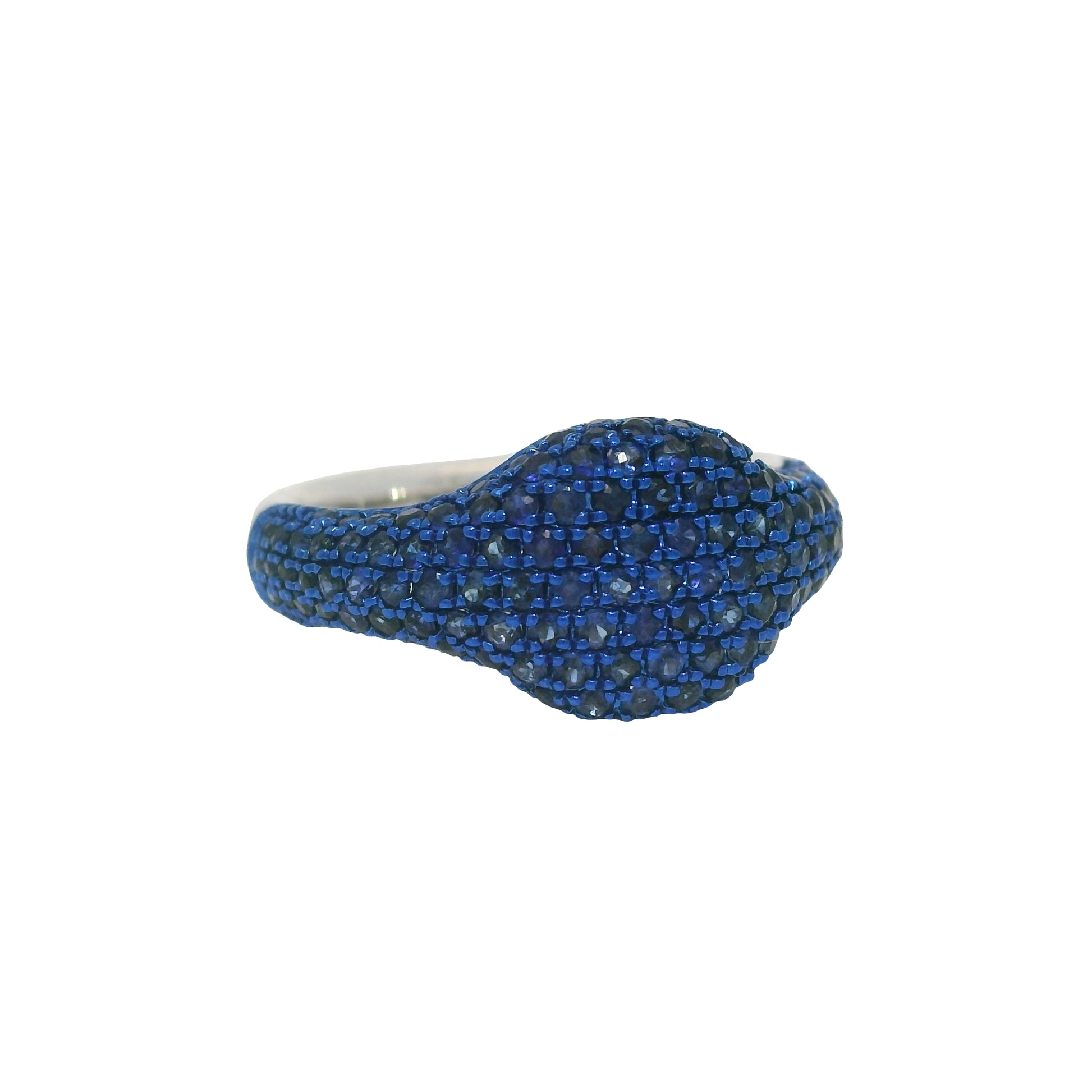 14k White Gold Natural Sapphire Pave Pinky Ring