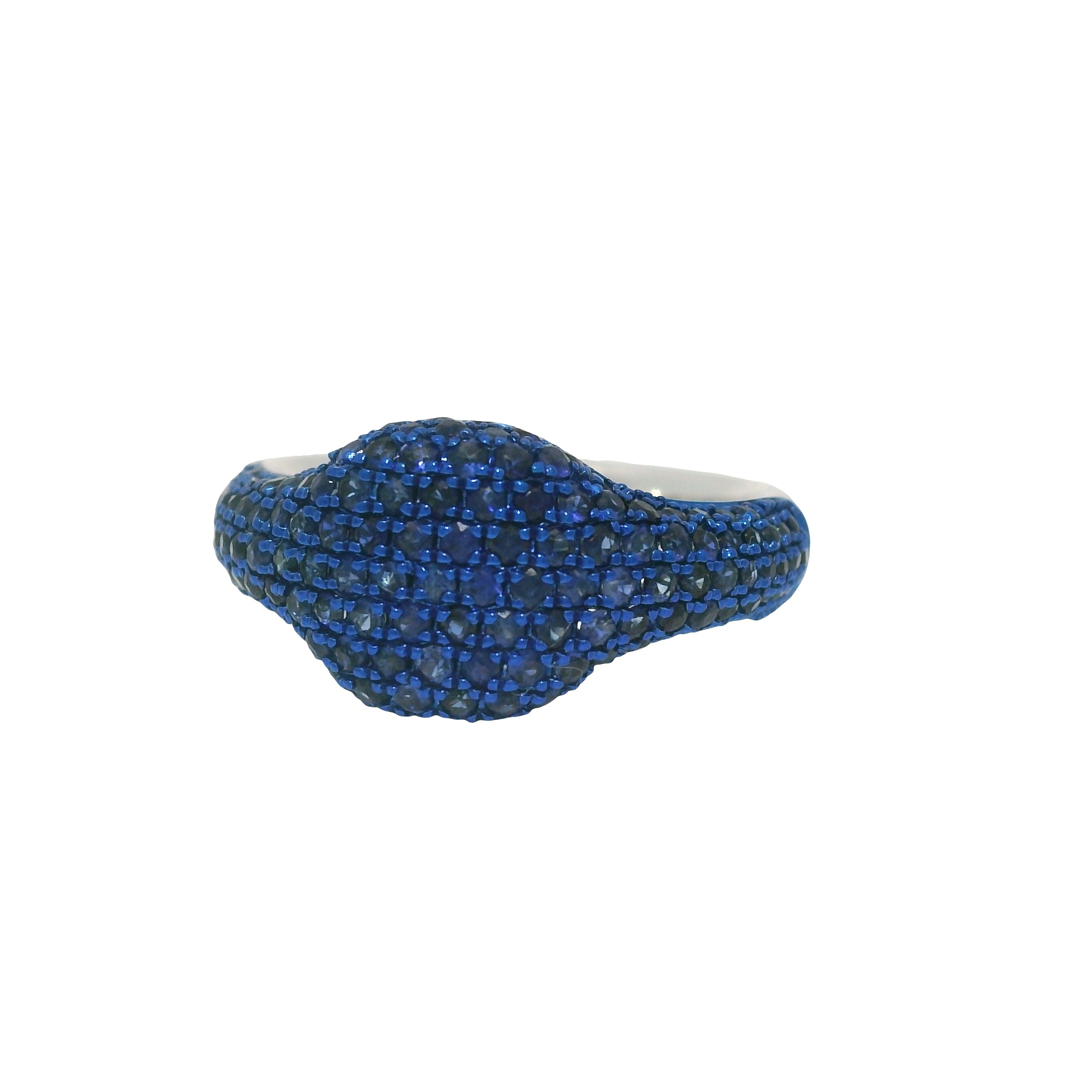 14k White Gold Natural Sapphire Pave Pinky Ring