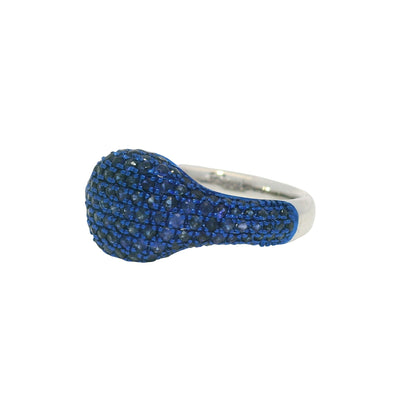 14k White Gold Natural Sapphire Pave Pinky Ring
