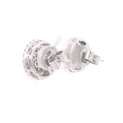 14K White Gold Natural Round & Baguette Diamond Cluster Stud Earrings