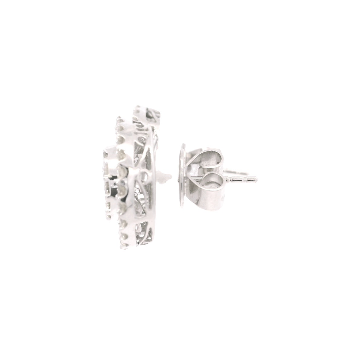 14K White Gold Natural Round & Baguette Diamond Cluster Stud Earrings