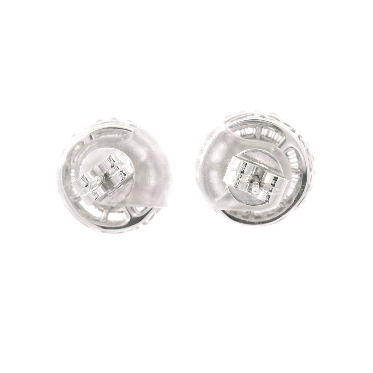 14K White Gold Natural Round & Baguette Diamond Cluster Stud Earrings
