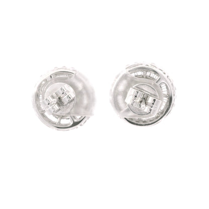 14K White Gold Natural Round & Baguette Diamond Cluster Stud Earrings