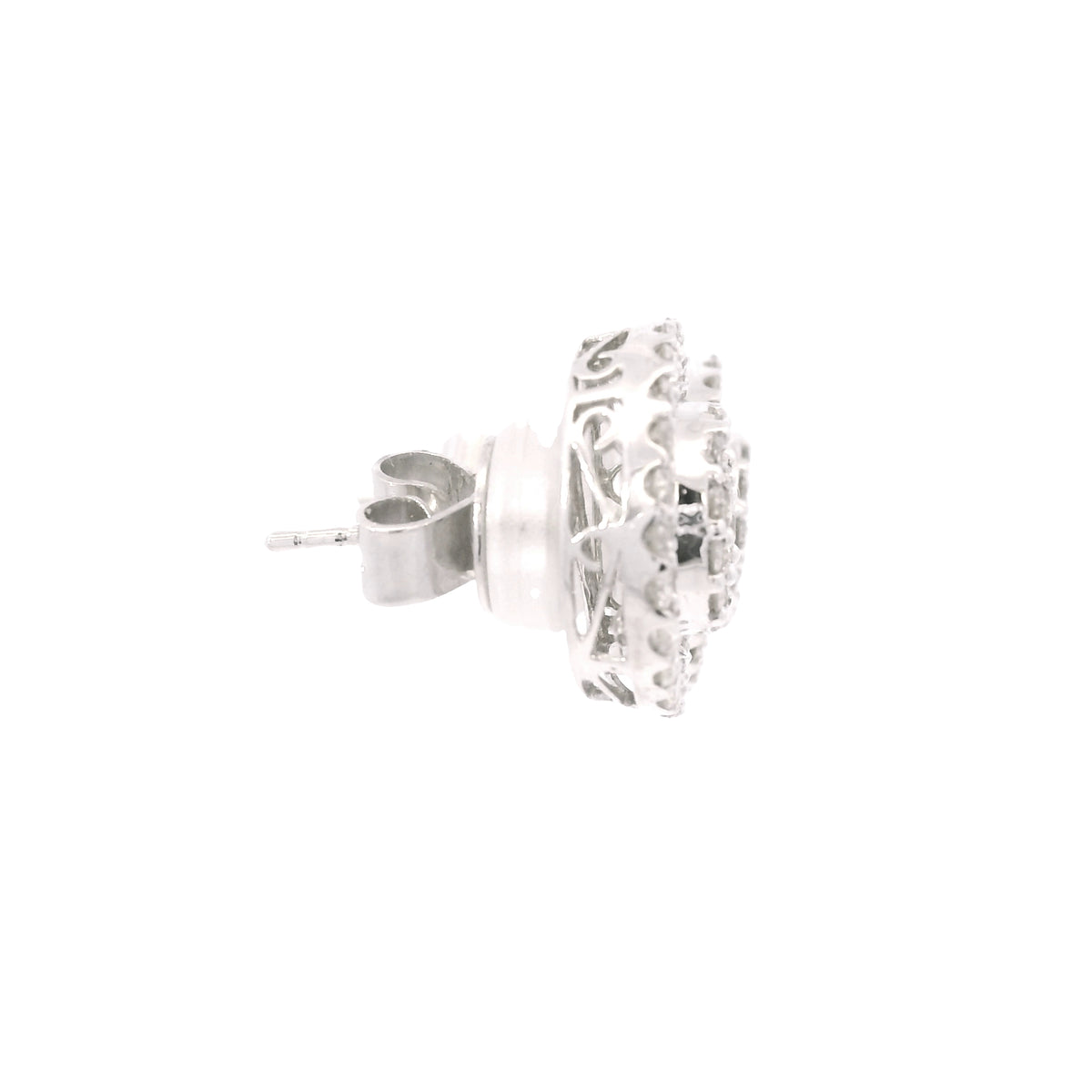 14K White Gold Natural Round & Baguette Diamond Cluster Stud Earrings