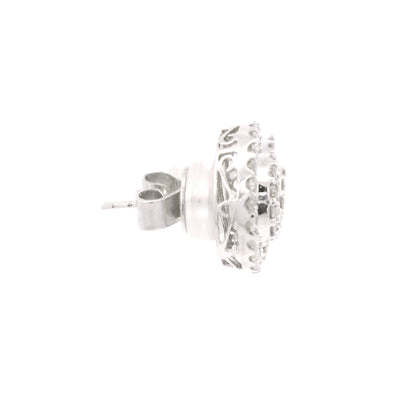 14K White Gold Natural Round & Baguette Diamond Cluster Stud Earrings