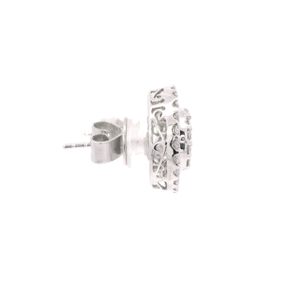 14K White Gold Natural Round & Baguette Diamond Cluster Stud Earrings