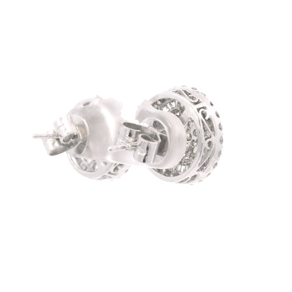 14K White Gold Natural Round & Baguette Diamond Cluster Stud Earrings