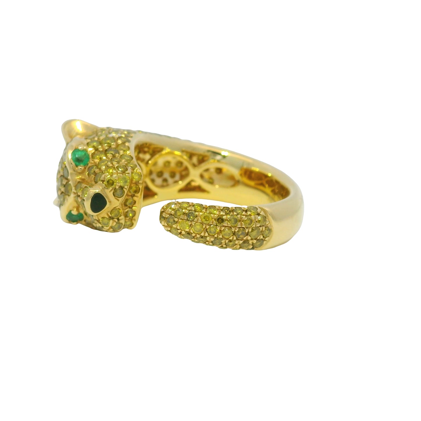 18K Yellow Gold Yellow Diamond And Emerald Eye Panther Style Wrap Ring