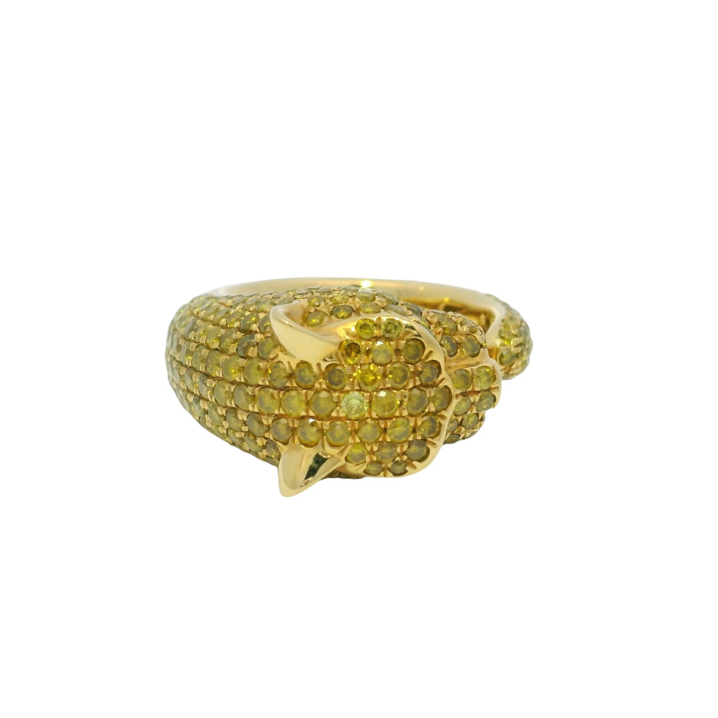 18K Yellow Gold Yellow Diamond And Emerald Eye Panther Style Wrap Ring