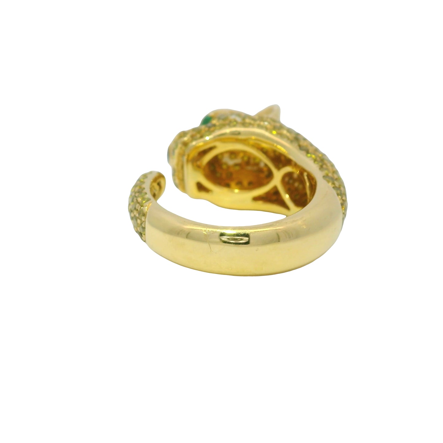 18K Yellow Gold Yellow Diamond And Emerald Eye Panther Style Wrap Ring