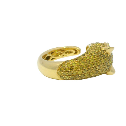 18K Yellow Gold Yellow Diamond And Emerald Eye Panther Style Wrap Ring