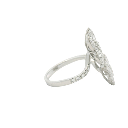 18K White Gold Natural Round & Baguette Diamond Clover Design Bypass Ring