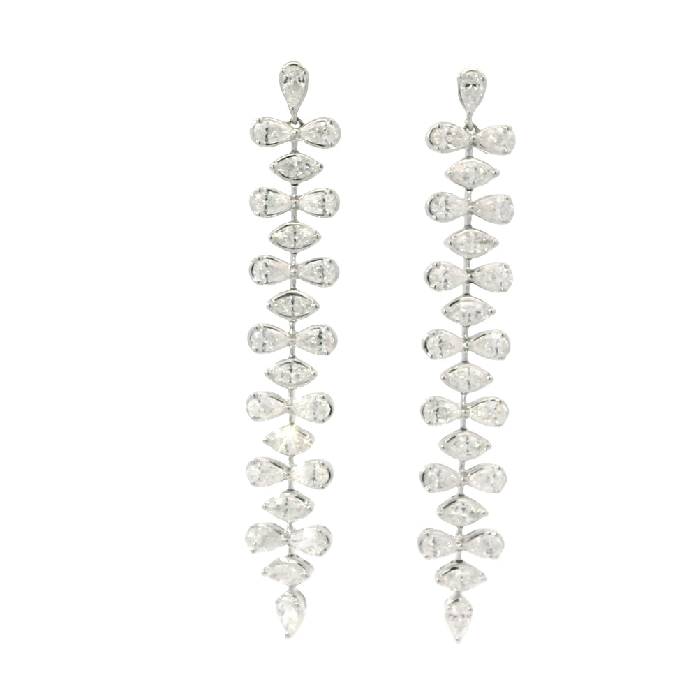 18K White Gold Natural 3.34 Carat Pear & Marquise Diamond Long Drop Earrings