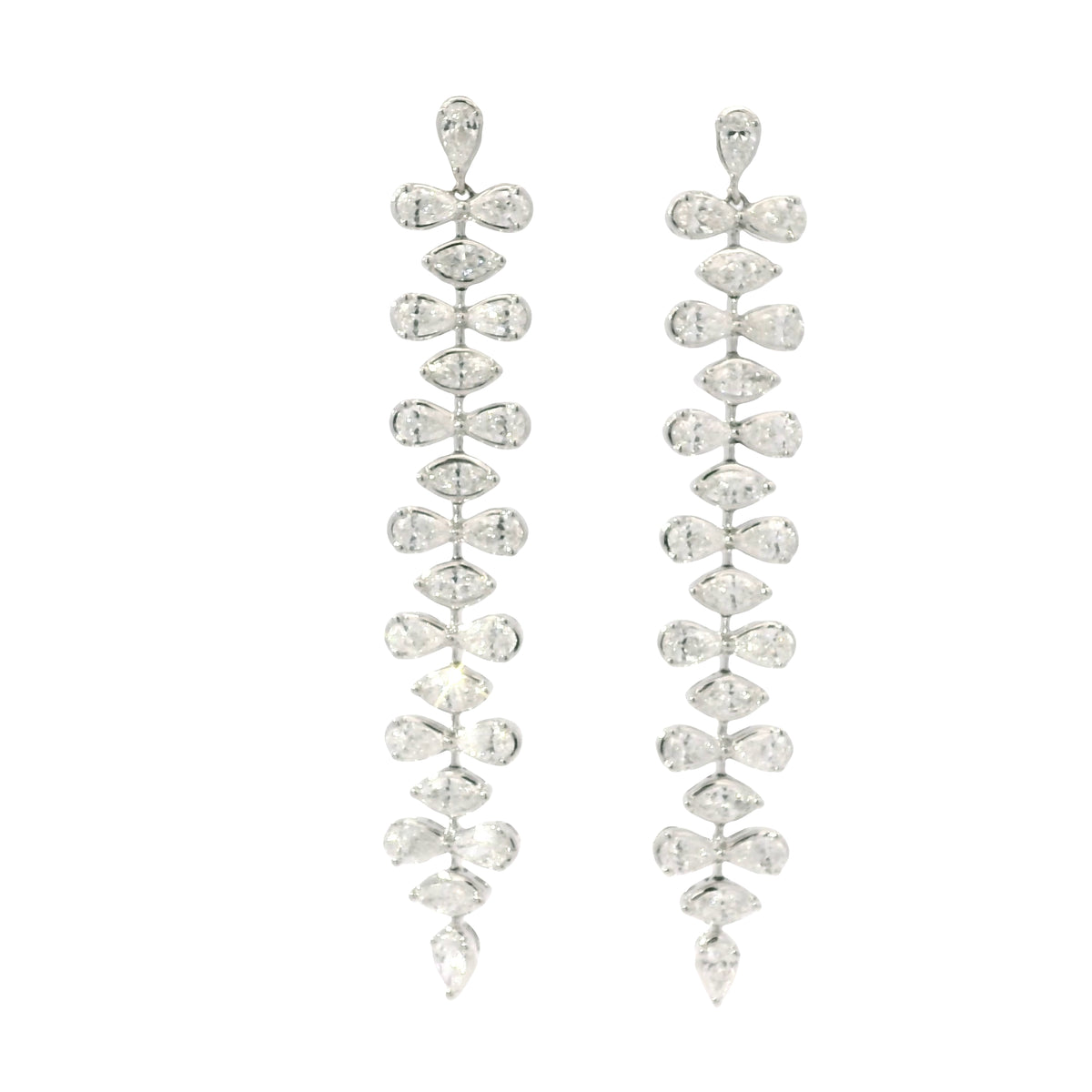 18K White Gold Natural 3.34 Carat Pear & Marquise Diamond Long Drop Earrings