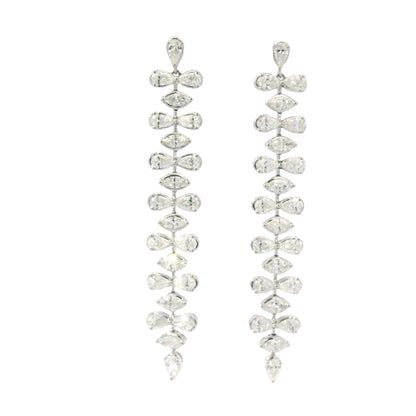 18K White Gold Natural 3.34 Carat Pear & Marquise Diamond Long Drop Earrings