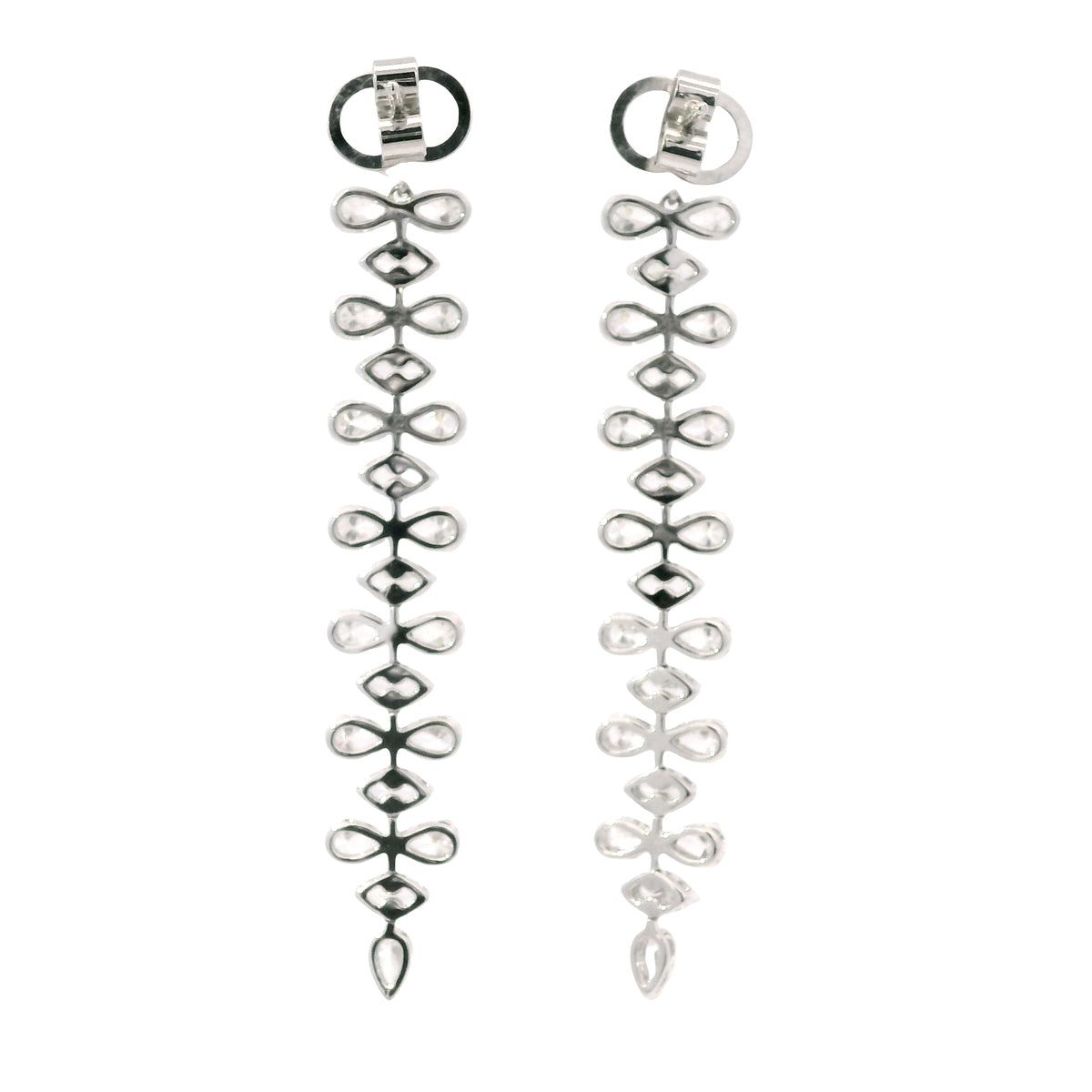 18K White Gold Natural 3.34 Carat Pear & Marquise Diamond Long Drop Earrings