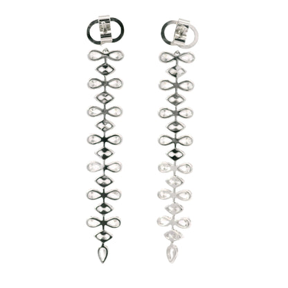 18K White Gold Natural 3.34 Carat Pear & Marquise Diamond Long Drop Earrings