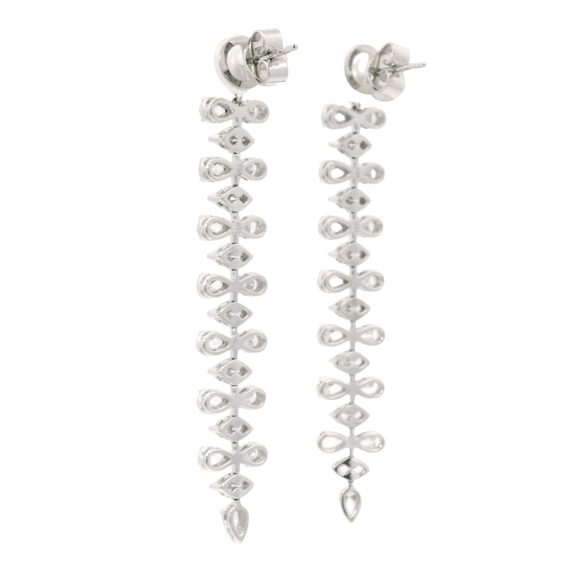 18K White Gold Natural 3.34 Carat Pear & Marquise Diamond Long Drop Earrings