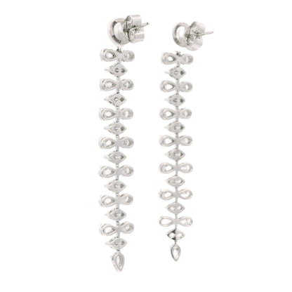 18K White Gold Natural 3.34 Carat Pear & Marquise Diamond Long Drop Earrings
