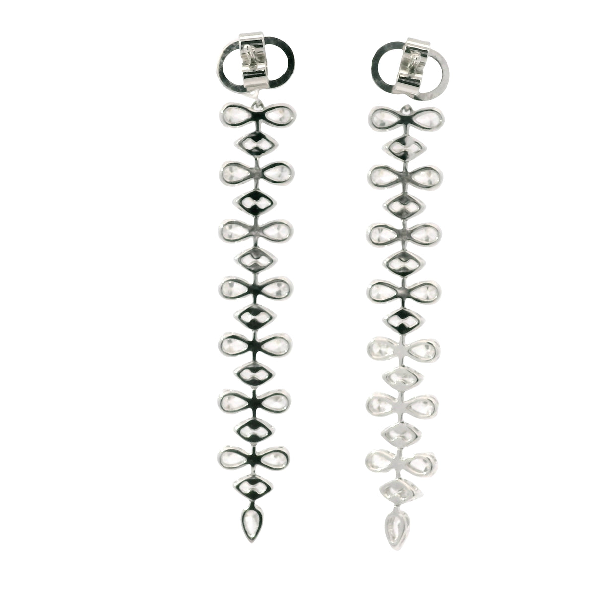 18K White Gold Natural 3.34 Carat Pear & Marquise Diamond Long Drop Earrings