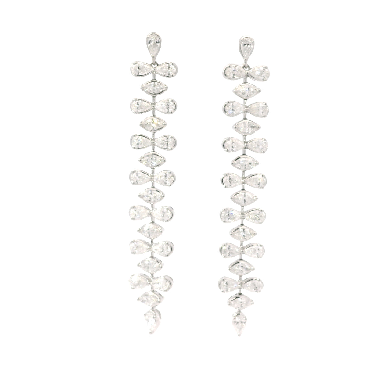 18K White Gold Natural 3.34 Carat Pear & Marquise Diamond Long Drop Earrings