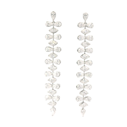 18K White Gold Natural 3.34 Carat Pear & Marquise Diamond Long Drop Earrings