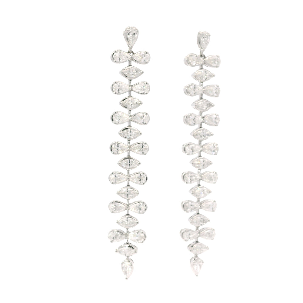 18K White Gold Natural 3.34 Carat Pear & Marquise Diamond Long Drop Earrings