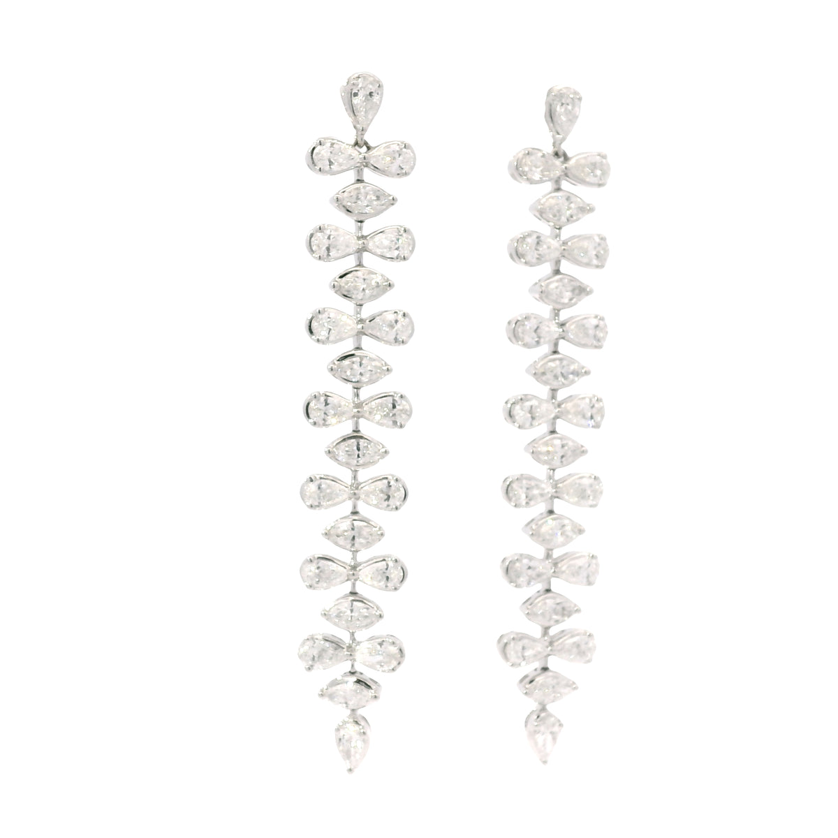 18K White Gold Natural 3.34 Carat Pear & Marquise Diamond Long Drop Earrings