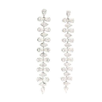18K White Gold Natural 3.34 Carat Pear & Marquise Diamond Long Drop Earrings