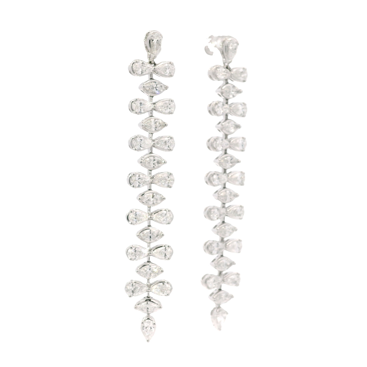 18K White Gold Natural 3.34 Carat Pear & Marquise Diamond Long Drop Earrings