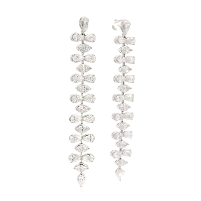 18K White Gold Natural 3.34 Carat Pear & Marquise Diamond Long Drop Earrings