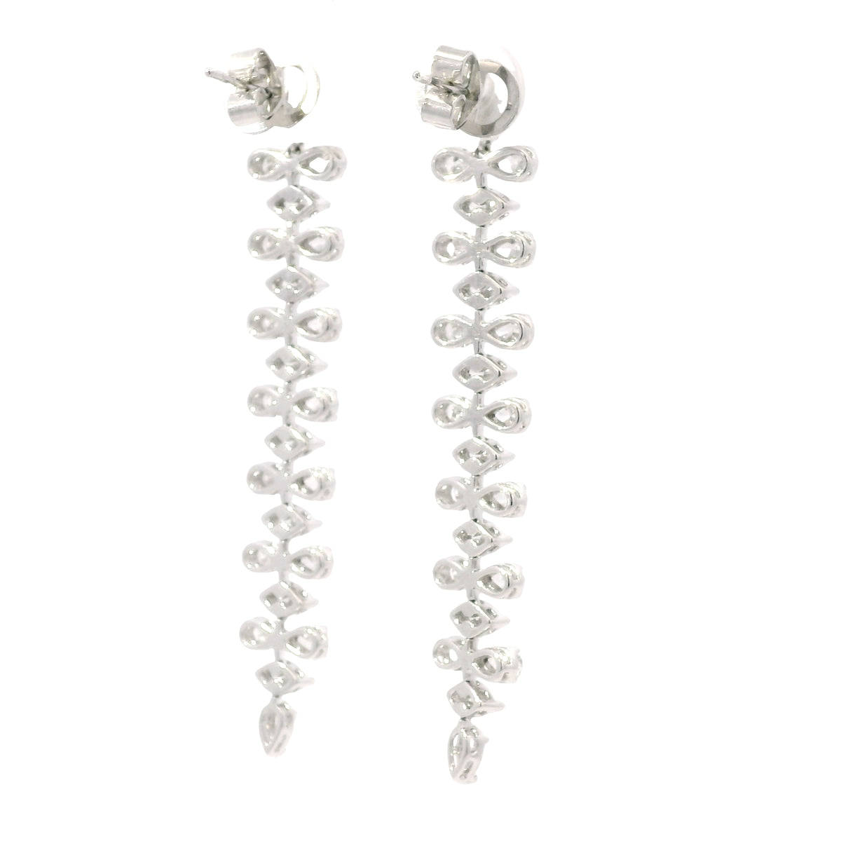 18K White Gold Natural 3.34 Carat Pear & Marquise Diamond Long Drop Earrings