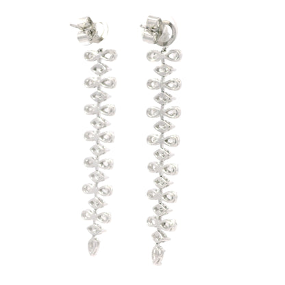 18K White Gold Natural 3.34 Carat Pear & Marquise Diamond Long Drop Earrings