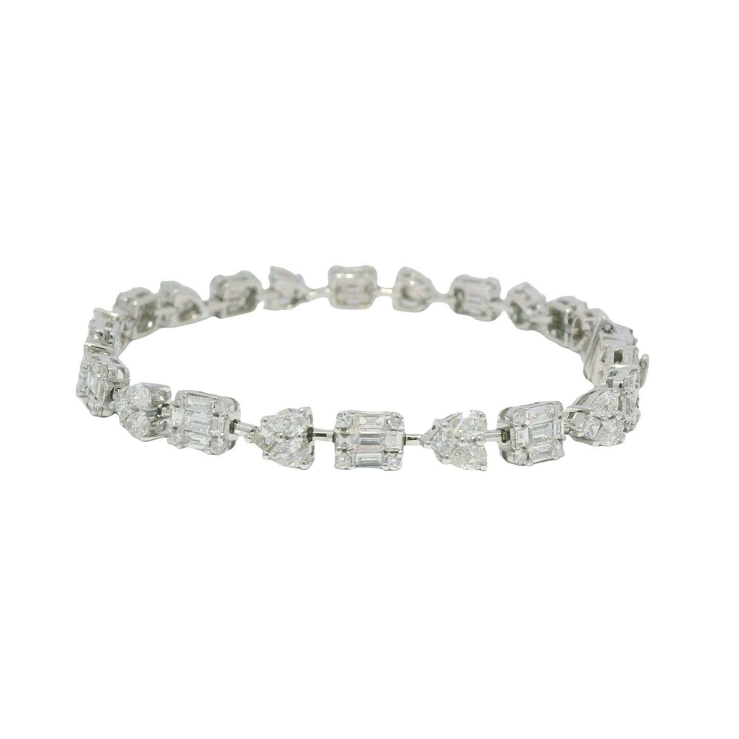 18K White Gold Natural Diamond Mosaic Multi-Shape Station Bracelet
