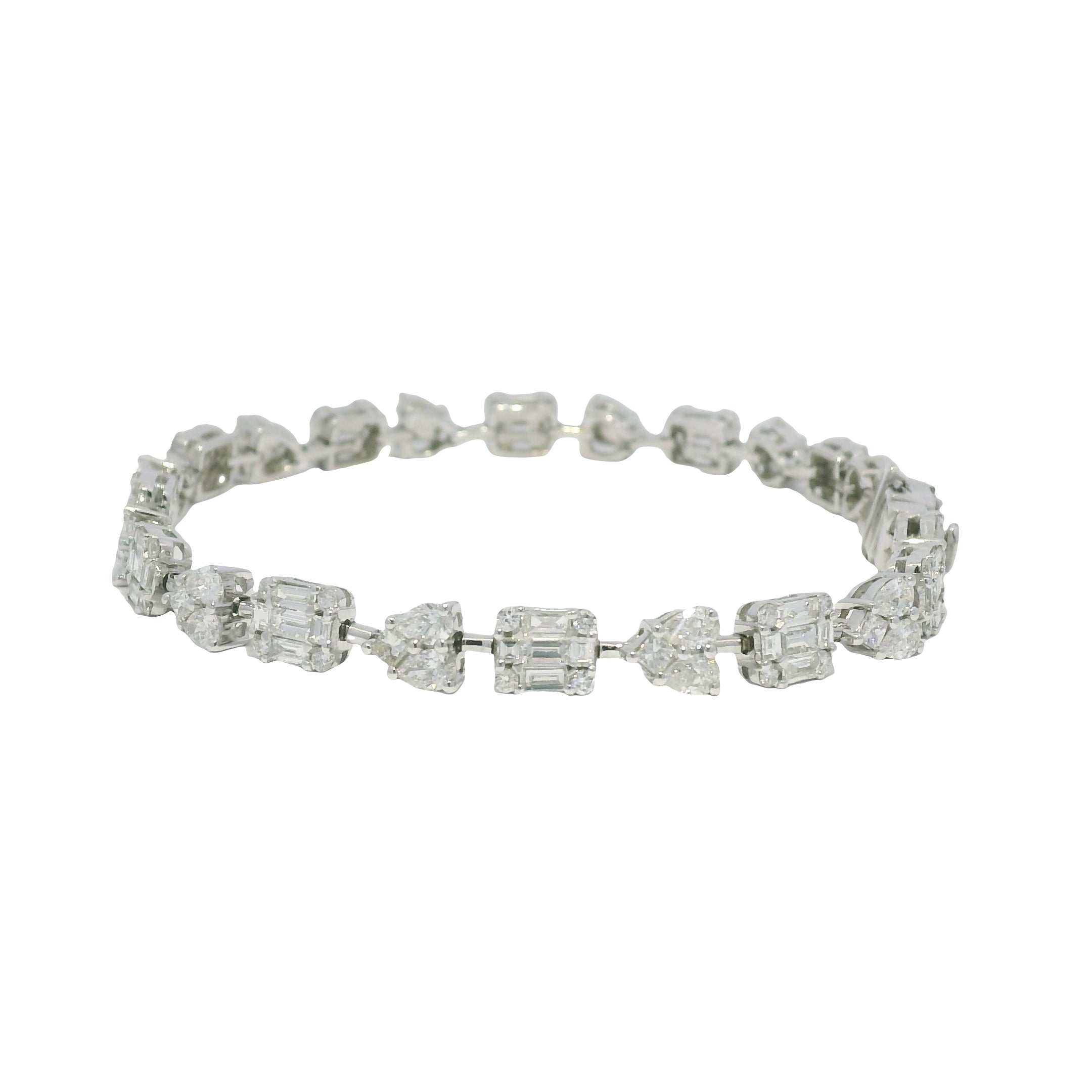 18K White Gold Natural Diamond Mosaic Multi-Shape Station Bracelet