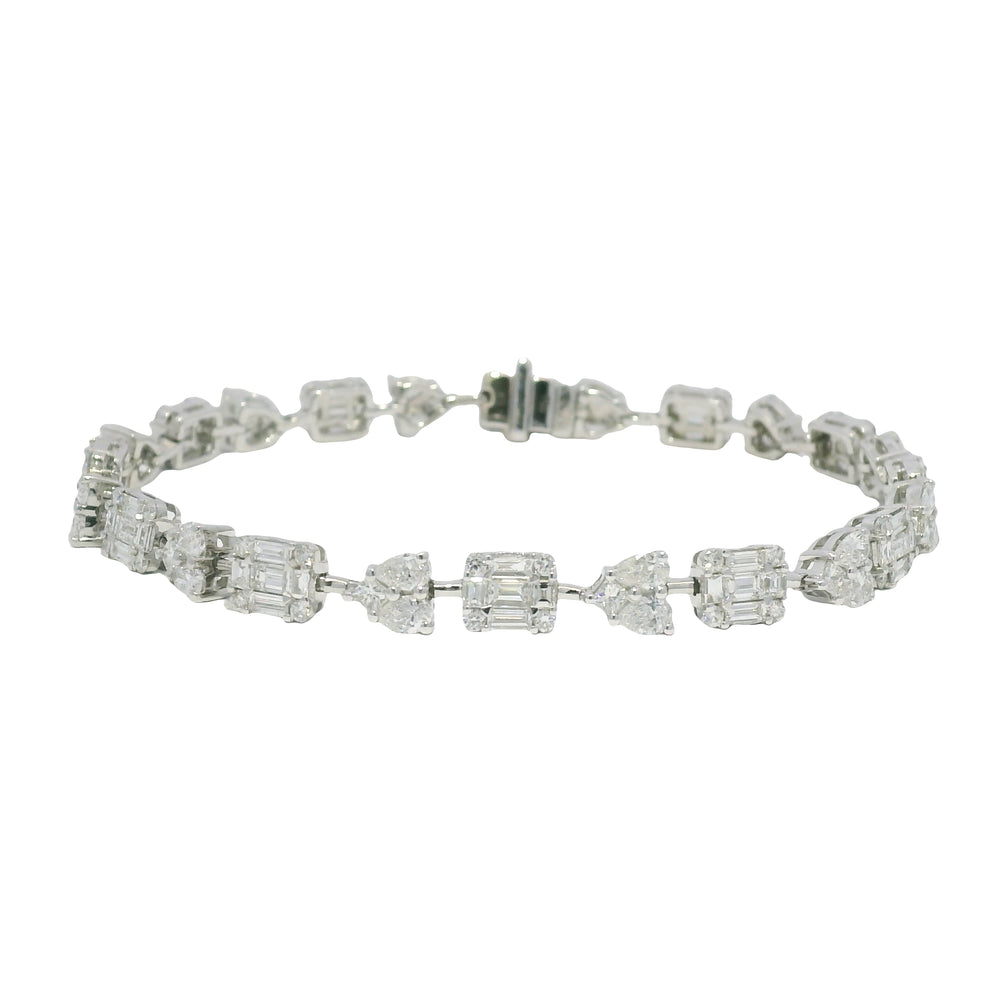18K White Gold Natural Diamond Mosaic Multi-Shape Station Bracelet — product photo 2