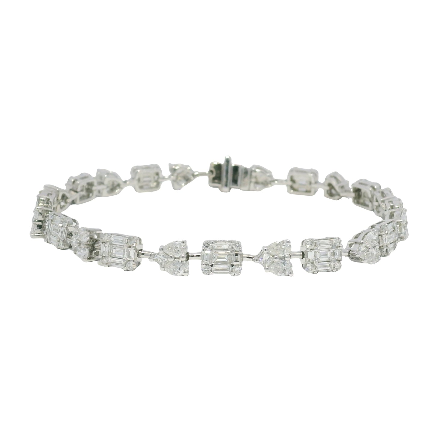 18K White Gold Natural Diamond Mosaic Multi-Shape Station Bracelet