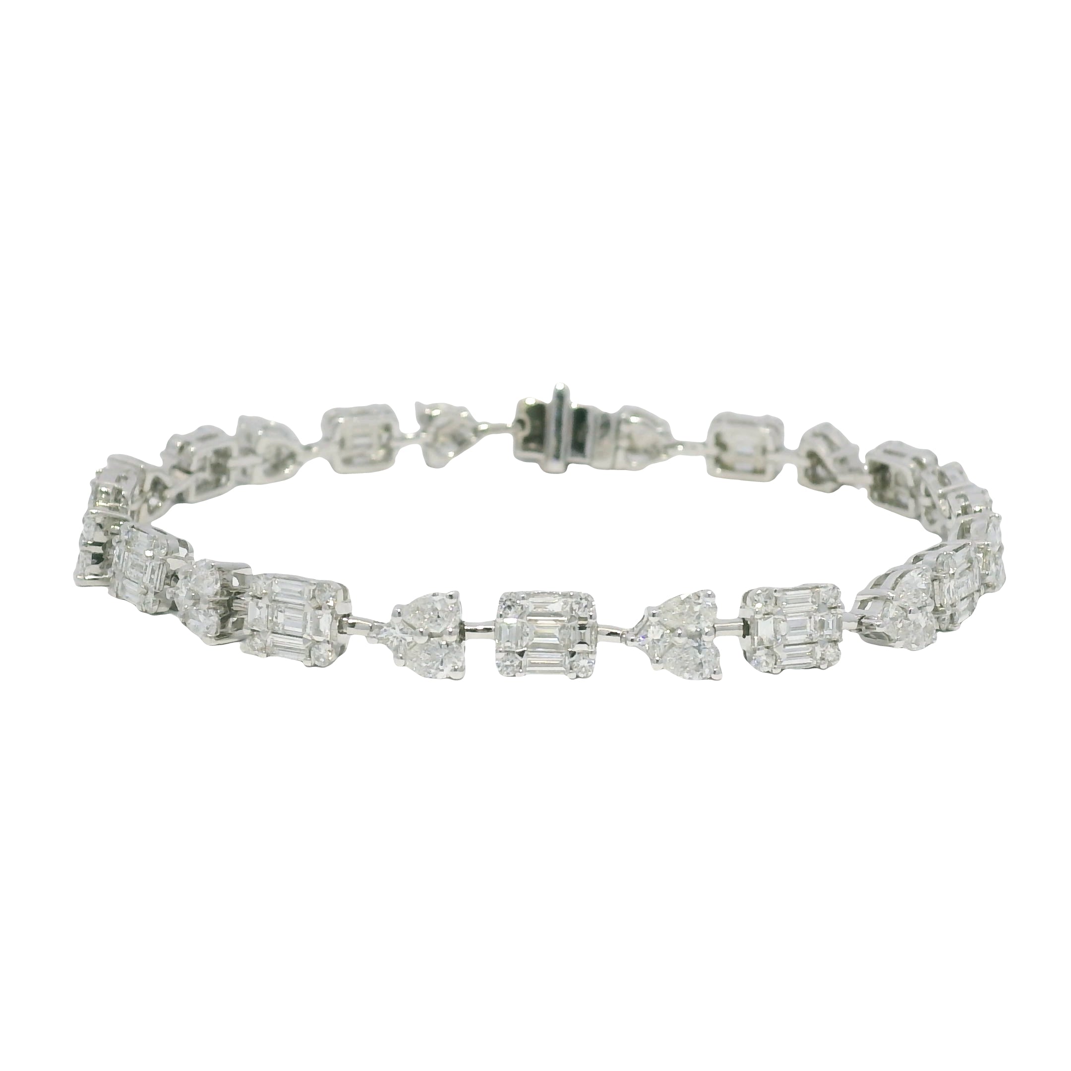 18K White Gold Natural Diamond Mosaic Multi-Shape Station Bracelet