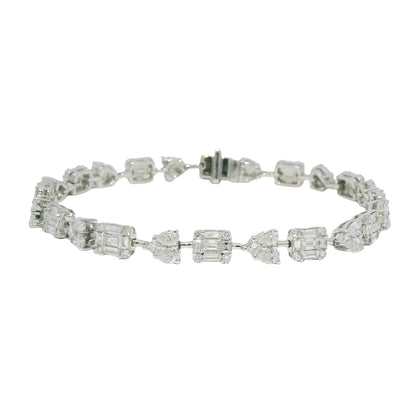 18K White Gold Natural Diamond Mosaic Multi-Shape Station Bracelet
