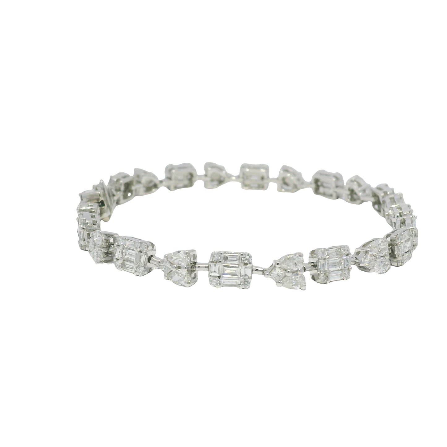 18K White Gold Natural Diamond Mosaic Multi-Shape Station Bracelet