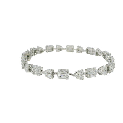 18K White Gold Natural Diamond Mosaic Multi-Shape Station Bracelet
