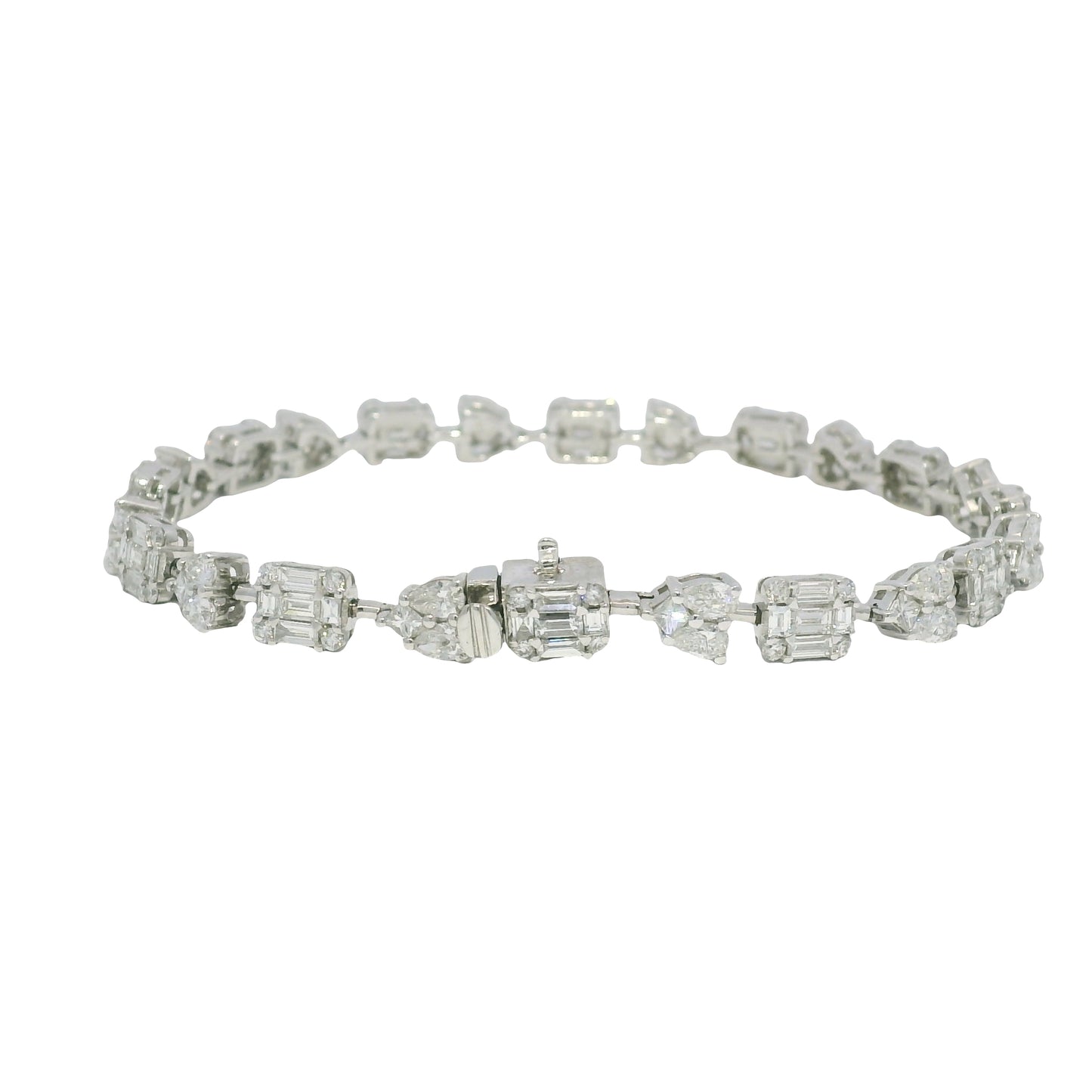 18K White Gold Natural Diamond Mosaic Multi-Shape Station Bracelet